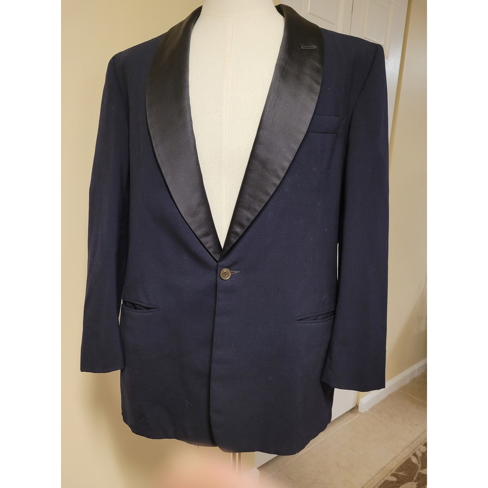 Vintage After Six Rudofker Navy Tuxedo 50s Jacket Satin Peak Lapel Union Size M